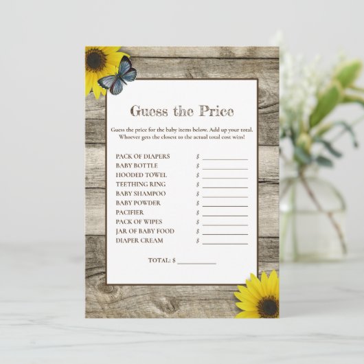 ひまわり素朴は、価格ベビーシャワーを推測 招待状 (スタンド正面)