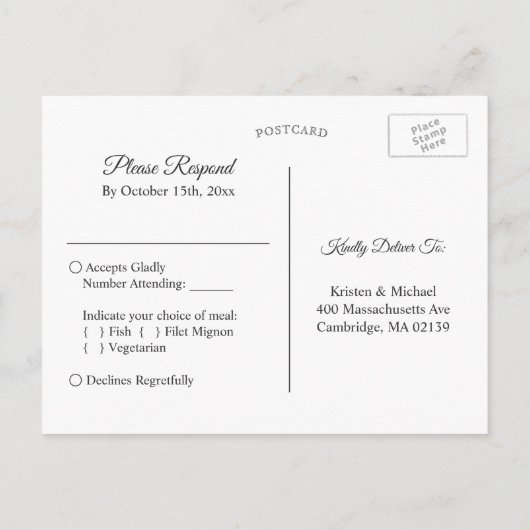 ひまわり素朴ひまわりライトレース結婚式RSVP インビテーションポストカード (裏面)