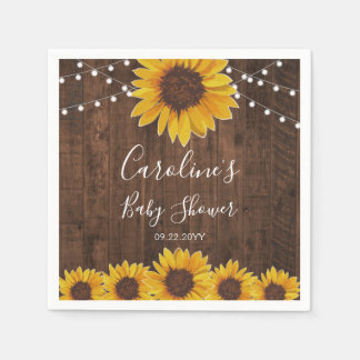 ひまわり素朴ひまわり灯木赤ちゃんシャワー スタンダードカクテルナプキン