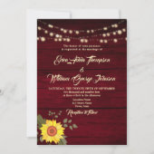 ひまわり素朴ひもがバーガンディの結婚光 招待状 (正面)