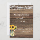 ひまわり素朴ひもが瓶の結婚光 招待状 (正面)