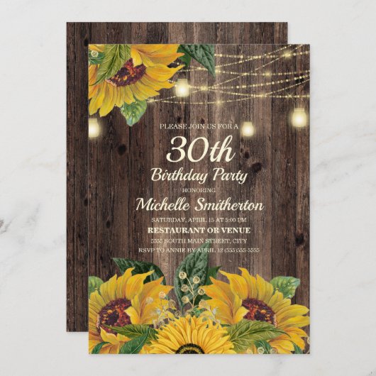 ひまわり素朴ひもが30歳の誕生日 招待状 (正面/裏面)