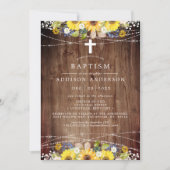 ひまわり素朴ひものライトウッドクロスバプテスマ 招待状 (正面)