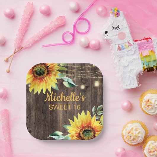 ひまわり素朴ひもの軽い甘い16誕生日 ペーパープレート (パーティー)