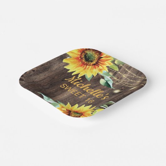 ひまわり素朴ひもの軽い甘い16誕生日 ペーパープレート (傾斜あり)