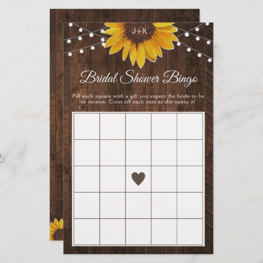 ひまわり素朴ひもライトブライダルシャワービンゴ (正面/裏面)