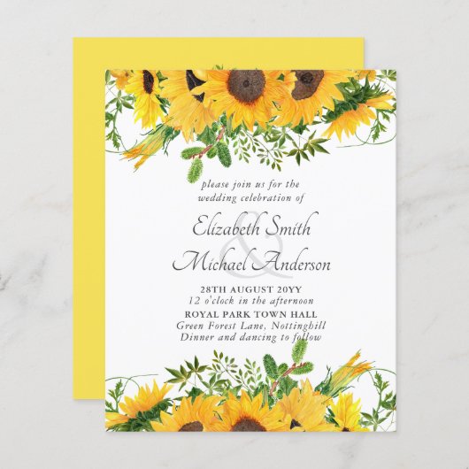 ひまわり素朴をテーマにした結婚文房具予算 (正面/裏面)