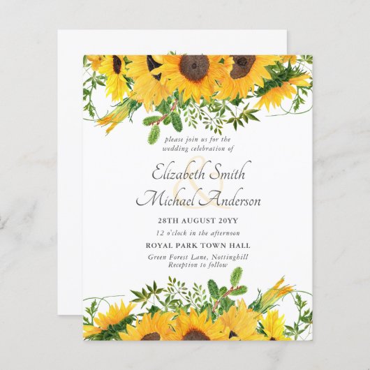 ひまわり素朴をテーマにした結婚文房具予算 (正面/裏面)