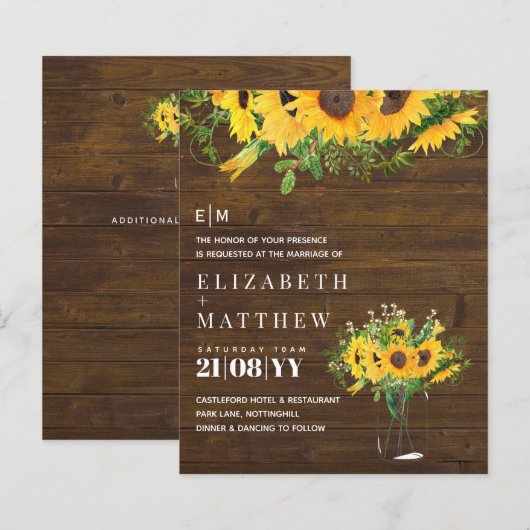 ひまわり素朴をテーマにした結婚文房具予算 (正面/裏面)