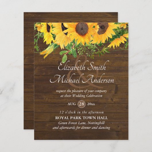 ひまわり素朴をテーマにした結婚文房具予算 (正面/裏面)