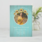 ひまわり素朴アクアウッド結婚ズブライダルシャワーI 招待状 (スタンド正面)