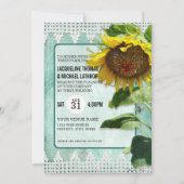ひまわり素朴アクアブルーホワイトレースガーデンビーツ 招待状 (正面)