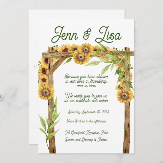ひまわり素朴アーチ結婚式招待状 招待状 (正面/裏面)