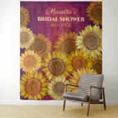 ひまわり素朴アートパープルブライダルシャワー背景 タペストリー (インサイチュ)