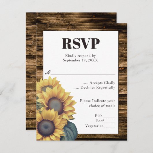 ひまわり素朴ウェディングRSVP 出欠カード (正面/裏面)