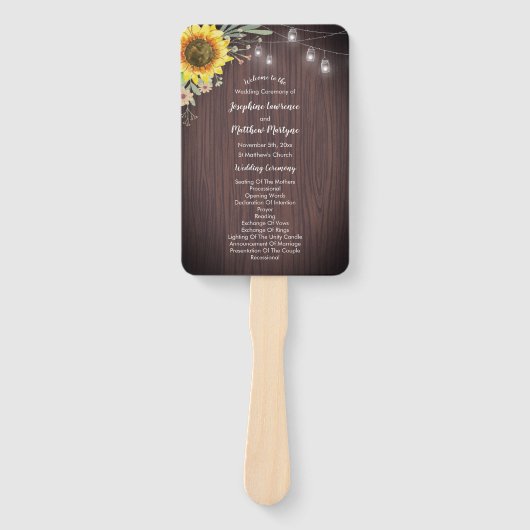 ひまわり素朴ウッドジャールライト結婚式 プログラム ハンドファン (正面)