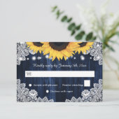 ひまわり素朴ウッドネイビーブルー結婚ズ 出欠カード (スタンド正面)