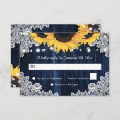 ひまわり素朴ウッドネイビーブルー結婚ズ 出欠カード (正面/裏面)