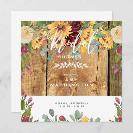 ひまわり素朴ウッドフローラブライダルシャワー 招待状 (正面/裏面)