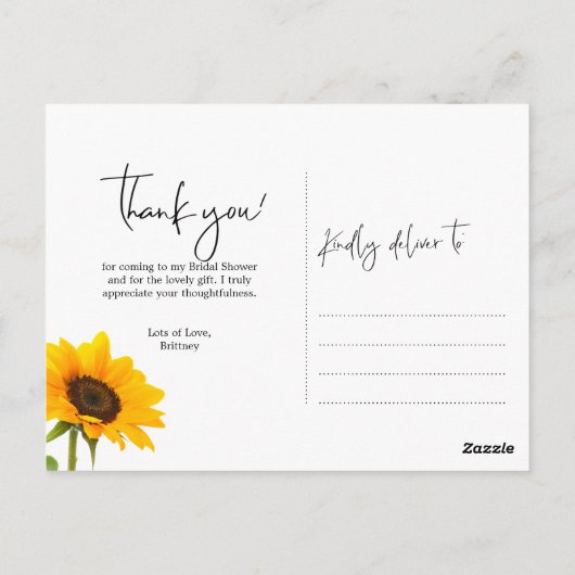 ひまわり素朴ウッドブライダルシャワーありがとう ポストカード (裏面)