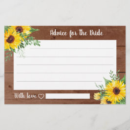 ひまわり素朴ウッドブライダルシャワーアドバイスカード