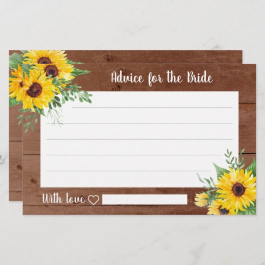 ひまわり素朴ウッドブライダルシャワーアドバイスカード (正面/裏面)