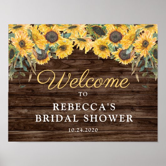 ひまわり素朴ウッドブライダルシャワーウェルカムサイン ポスター (正面)