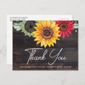 ひまわり素朴ウッドブライダルシャワーサンキューカード ポストカード (正面/裏面)