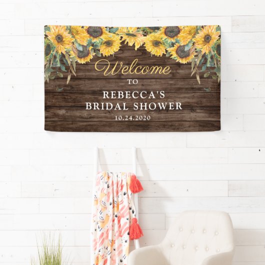 ひまわり素朴ウッドブライダルシャワーバナー 横断幕 (インサイチュ)