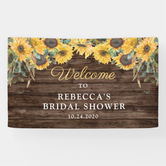 ひまわり素朴ウッドブライダルシャワーバナー 横断幕 (横)