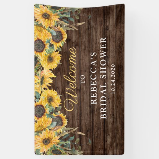 ひまわり素朴ウッドブライダルシャワーバナー 横断幕 (縦)