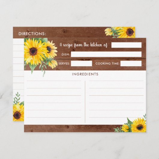 ひまわり素朴ウッドレシピカード エンクロージャーカード (正面/裏面)