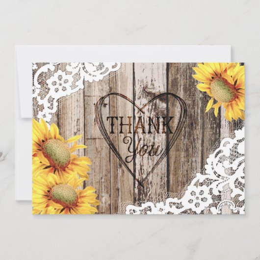 ひまわり素朴ウッドレースとハートありがとう サンキューカード (正面)