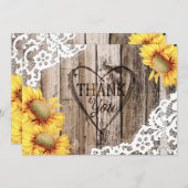 ひまわり素朴ウッドレースとハートありがとう サンキューカード (正面/裏面)