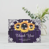 ひまわり素朴ウッドレースパープル結婚ズ サンキューカード (スタンド正面)