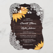 ひまわり素朴ウッドレースモノグラム結婚ズ 招待状 (正面/裏面)