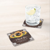 ひまわり素朴ウッドレース結婚の感謝 スクエアペーパーコースター (インサイチュ)