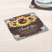 ひまわり素朴ウッドレース結婚の感謝 スクエアペーパーコースター (アングル)