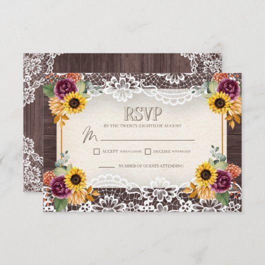 ひまわり素朴ウッド秋RSVPエンクロージャカード 出欠カード (正面/裏面)