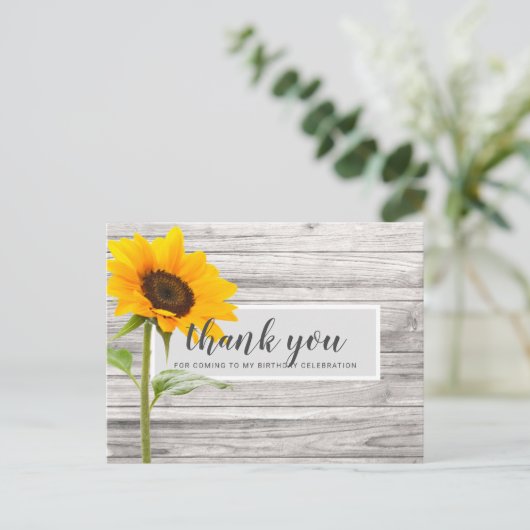 ひまわり素朴ウッド誕生日ありがとう ポストカード (スタンド正面)