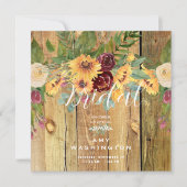 ひまわり素朴ウッド&グリーンブライダルシャワー 招待状 (正面)