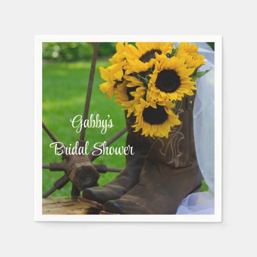 ひまわり素朴カウボーイブーツウェスタンブライダルシャワー スタンダードカクテルナプキン (正面)