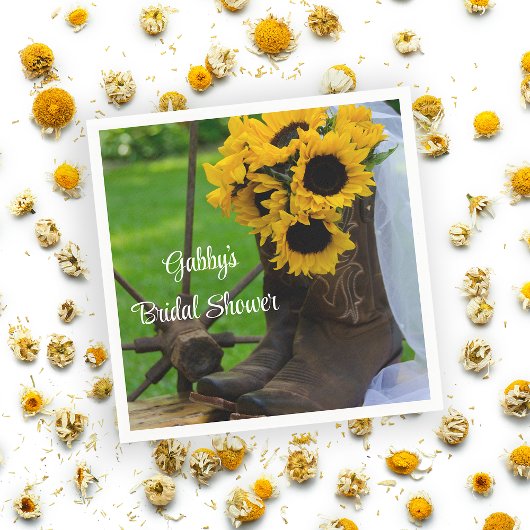 ひまわり素朴カウボーイブーツウェスタンブライダルシャワー スタンダードカクテルナプキン