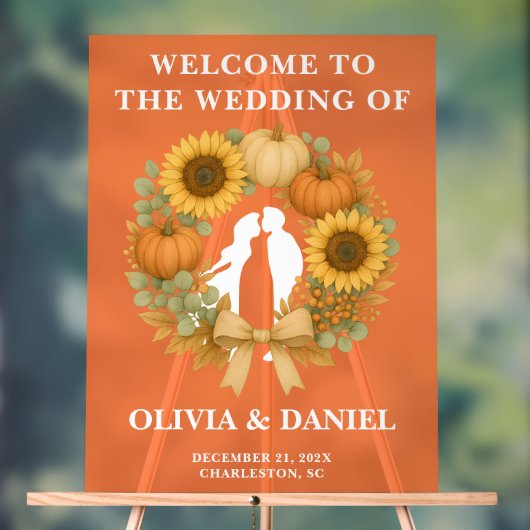 ひまわり素朴カボチャリース秋の結婚式 アクリルサイン (ニュートラル)