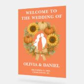 ひまわり素朴カボチャリース秋の結婚式 アクリルサイン (傾斜)