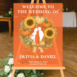 ひまわり素朴カボチャリース秋の結婚式 アクリルサイン