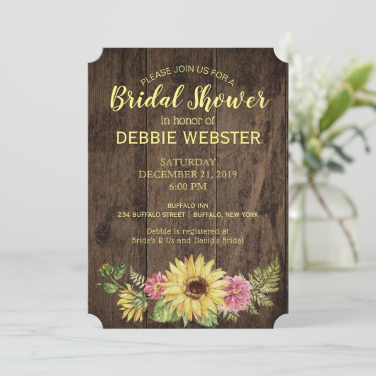 ひまわり素朴カントリーウェディングブライダルシャワー 招待状 (スタンド正面)