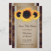 ひまわり素朴カントリーウッドバーラップレース結婚ズ セーブザデート (正面/裏面)