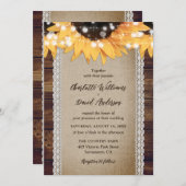 ひまわり素朴カントリーウッドバーラップレース結婚ズ 招待状 (正面/裏面)