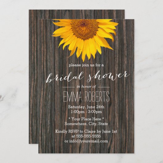 ひまわり素朴カントリーウッドブライダルシャワー 招待状 (正面/裏面)